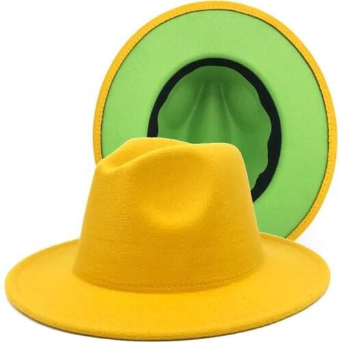 Vintage Trilby Wool Felt Fedora Hat Women Wide Brim Autumn Formal Dress Wedding Panama Caps Camel Yellow Green Top Jazz Hats