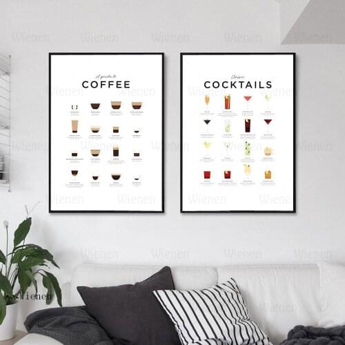 Nordic Modern Style Different Kinds of Coffee and Cocktails Canvas Painting Poster Print Picturte for Living Room Decor Wall Art
