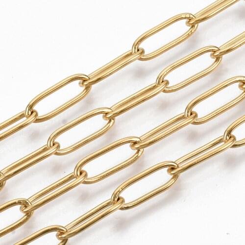 About 1m/strand 304 Stainless Steel Paperclip Chains Soldered Drawn Elongated Cable Chains Jewelry Accessories 12x4.4x1mm