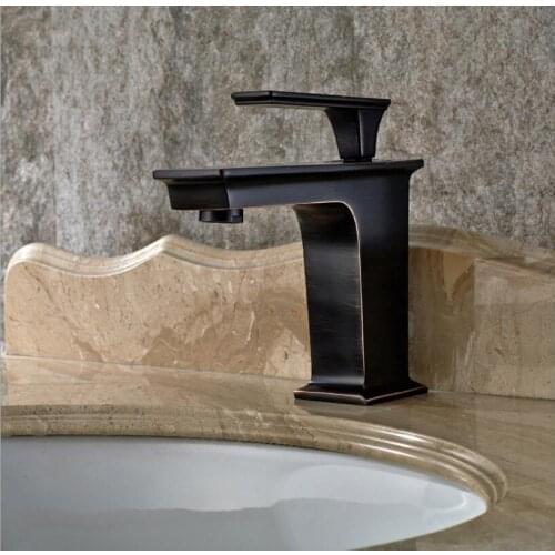 Vidric Oil rubbed bronze copper basin faucet hot and cold water mixer taps bathroom single handle single hole square basin fauce