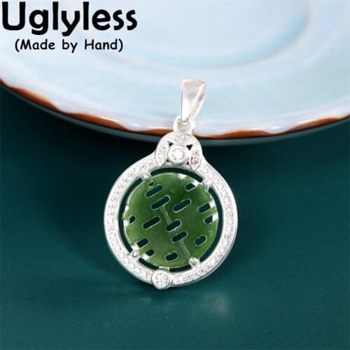 Uglyless Double XI Oriental Charming Characters Jewelry for Women Natural Jasper Gemstones Pendants Necklaces 925 Silver +Chains