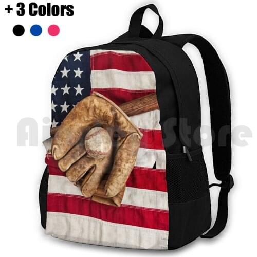 Vintage Baseball 1 Outdoor Hiking Backpack Waterproof Camping Travel Baseball Sports Equipment Ball Glove Mitt Flag American
