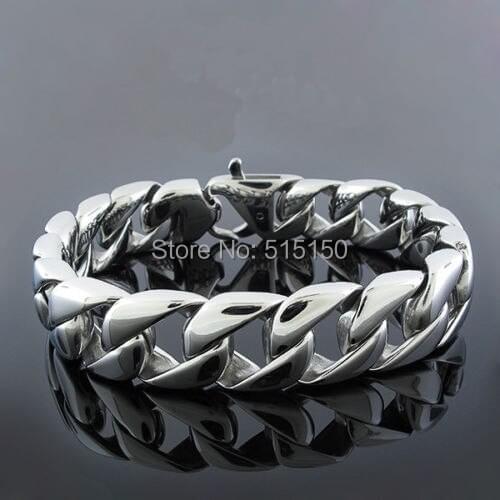 High Polished Silver Color 316L Stainless Steel Mens Curb Cuban Chain Link Bangle Bracelet 8.66"