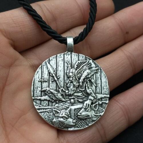 Pagan God Odin With Ravens And Wolf Trinity Pendant Necklaces Norse Odin Viking Jewelry Slavic Pendant viking Man necklace
