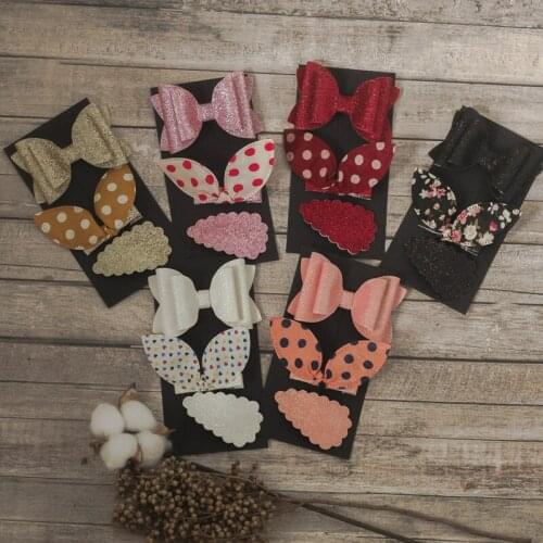 3PCS Set Bows Clips Rabbit Ears Handmade Side Clip Hairpins Lovely Beautiful Hair Clips Accessories Women Girl Kids Headwear