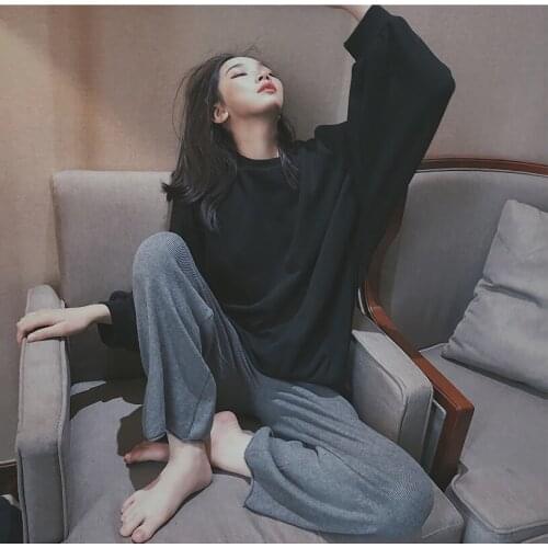 Female Winter Loose Simple Womens Korean Style Warm Leisure Ins Home Clothing Soft Elegant Pajama Sets Women Plus Velvet Thicken