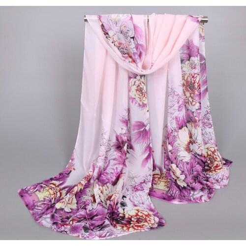Popular Peony Flower Silk Scarf New Silk Scarf Spring and Summer High Quality Chiffon Printed Gauze Scarf Sunscreen Towel Sun
