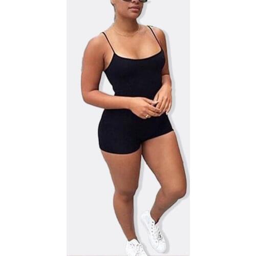 Women Sexy Sleeveless Spaghetti Straps Bodycon Bodysuit Sports Shorts Jumpsuit Forefair Sexy Bodycon Bodysuit Women Body Top