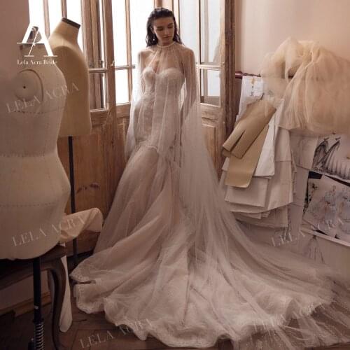 LelaAcra Pearls Sleeveless Wedding Dress 2022 Appliques Strapless Mermaid Romantic Princess Bride Gowns R103 Vestido de Noiva