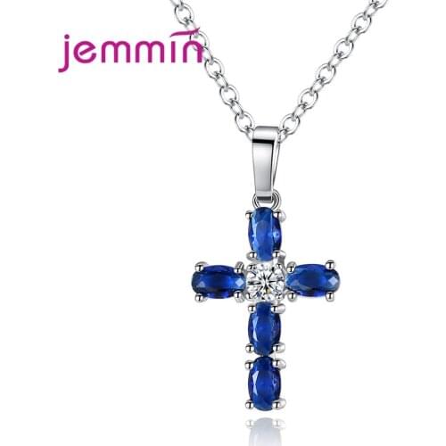 Sparkling Women 925 Sterling Silver Blue CZ Crystal Pendant Necklaces Exquisite Elegant Cubic Zirconia Christmas Jewelry Gifts