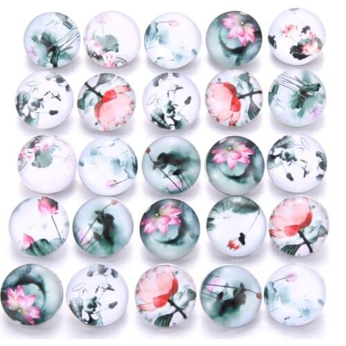 10pcs/lot New Glass Snap Jewelry Mixed Beautiful Flower Exotic Pattern 18mm Glass Snap Buttons For DIY Snap Bracelet