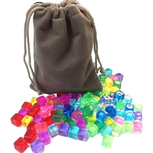 100Pcs/set with bag Transparent Grey Square Corner Colorful Crystal Dice Chess Piece Right Angle Sieve Cube For Puzzle Game 8mm