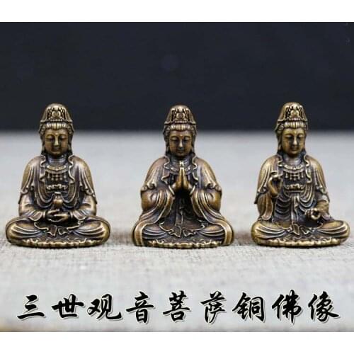 3pcs GOOD Buddhist Amulet travel safe good luck talisman Avalokitesvara Guanyin Bodhisattva Temple pocket Buddha brass statue