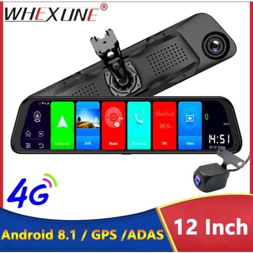 WHEXUNE 12 inch 4G Car DVRs ADAS Android 8.1 Dash Cam Camera GPS Navigation FHD 1080P Dual Lens Video Recorder Registrar Dashcam