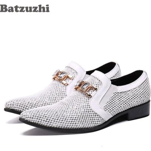Batzuzhi Fashion Men Dress Shoes Leather Pointed Toe Blink White Wedding Shoes Men Oxford Shoes for Men, Big Sizes EU38-46