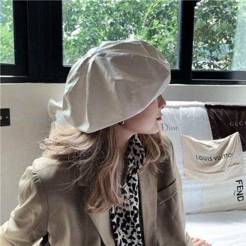 Big Size PU Leather Berets High Quality Pure Color Plain Female Hats For Women Casual French Personality Elegant Gorros