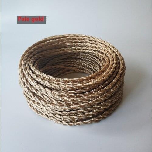 Pale gold 2/5 Meters 2 Core Electrical Rope Wire Vintage Antique Braided Twisted Fabric Lighting Cable Woven Silk Flexible Cord