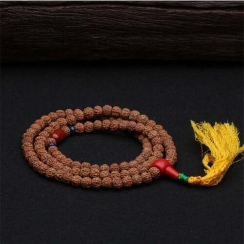 BRO599 Nepal 108 Rudraksha Bodhi Meditation Prayer Mala for Yoga 8-9mm with Tassel Good Quality
