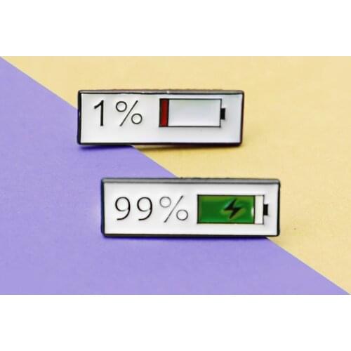 Fashion Battery Metal Enamel Brooches Percentage 99% 1% green red energy Pins Charm Collar Jewelry Lapel Badge For Kids GIfts