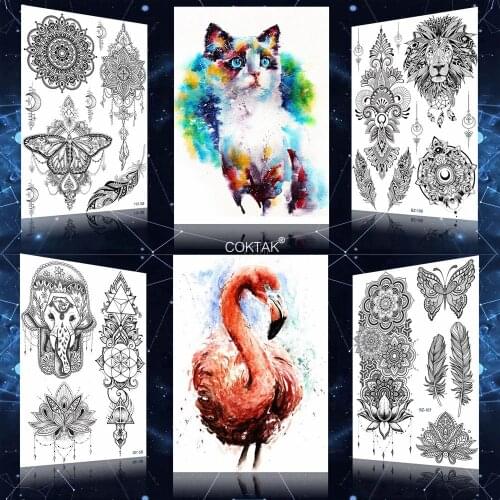 COKTAK Watercolor Flamingo Temporary Tattoos For Women Body Arm Art Big Arm Legs Cat Fake Tattoo Animals Makeup Tatoos Custom