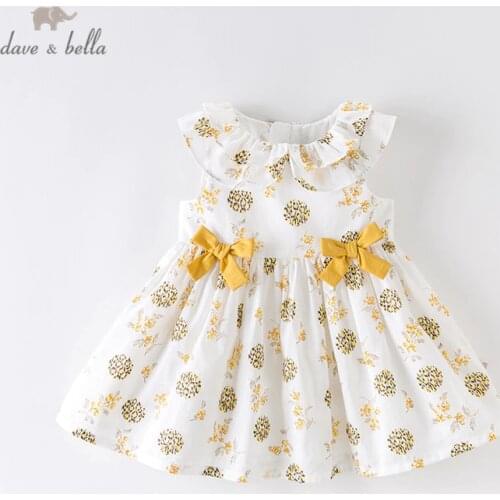 DBM13816 dave bella summer baby girls princess bow floral zipper dress children fashion party dress kids infant lolita clothes