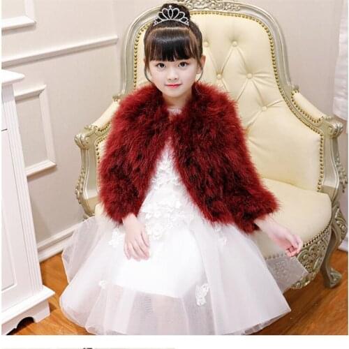 Flower Girls Real Ostrich Feather Coat Winter Children Long Sleeve Chritmas Jacket Warm Kids Outwear Clothing