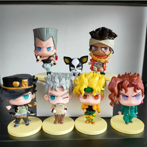 7pcs JoJos Bizarre Adventure Action Figure Toy Kakyoin Tenmei SILVER CHARIOT Kujo Jotaro Aero Smith Doll Car Decorations