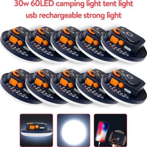 30w 60LED Camping Light Tent Light USB Charging Strong Light Super Bright Outdoor Lighting Emergency Light Camp 9900mah Battery