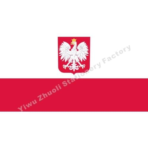 Poland With Coat Of Arms Flag 150X90cm (3x5FT) 120g 100D Polyester Double Stitched High Quality Free Shipping