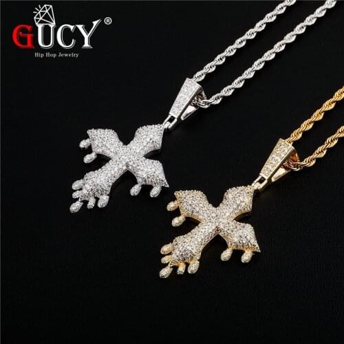 GUCY Fashion Cross Pendant With 4mm Tennis Chain Necklace AAAA Cubic Zircon Mens Women Pendant Hip Hop Jewelry For Gift