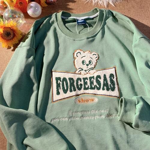 2 Colors Cotton Bear Embroidery Brand Fashion Sweatshirt Womens Winter Tops 2021 Harajuku Teens Clothes Goth Oversized Pullovers