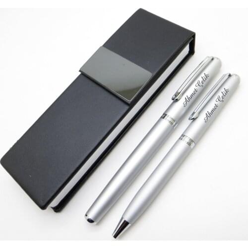 InoxCrom Wall Street Silver Titanium Fountain Pen + Ballpoint Pen Set | İsme Custom