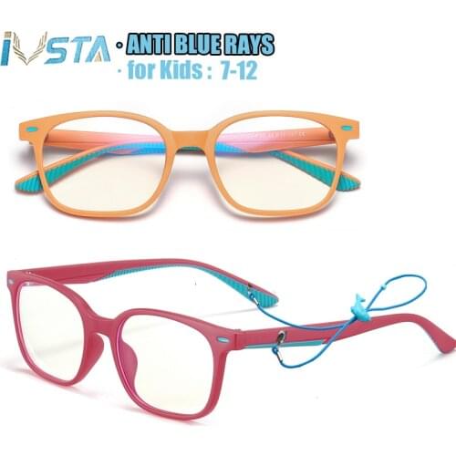 IVSTA Protective Computer Glasses for Kids 7-12 Optical Frame Children Eyeglasses Prescription Flexible Silicone TR90 with Strap
