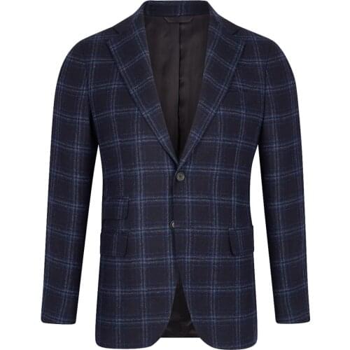 Navy Suit Top Casual Singal Breasted V-Neck Plaid Business Woolen For Man Thick Male Fashion Jacket