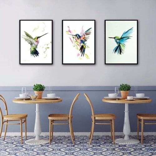 Colorful abstract hummingbirds collect nectar wall art canvas painting watercolor prints home decor pictures living room