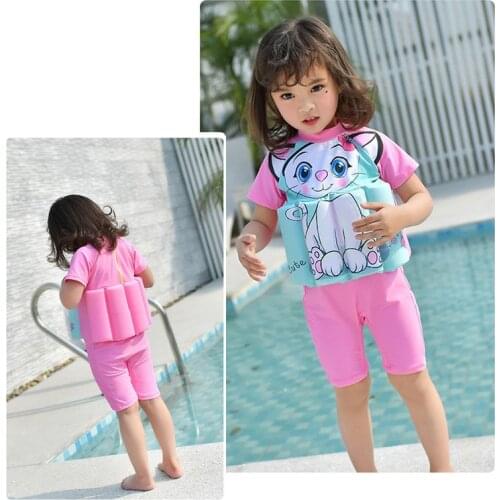 Floatable Swimsuit Kids Boys Girls One Piece Swimming Suit Swimwear + Hat With Foam Summer Children Cartoon Beach Wear SA4024