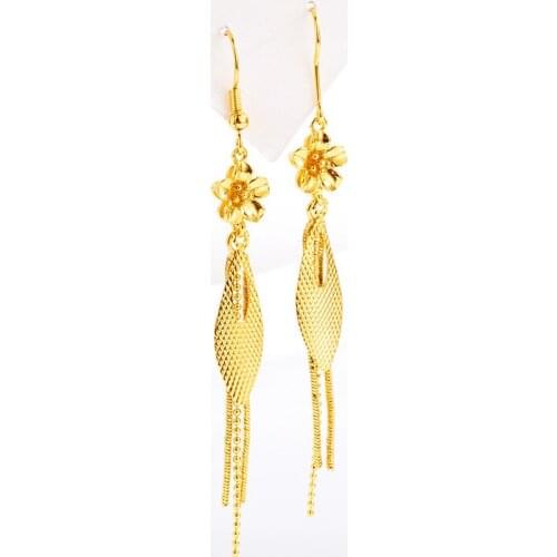 FASHION 14K GOLD EARRING ELEGANT LONG TASSEL EARRINGS FOR WOMEN WEDDING ENGAGEMENT JEWELRY EXQUISITE LEAF SHAPE EARRINGS FEMALE