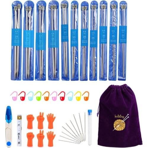 Stainless Steel Knitting Needles Set Double Pointed Crochet Hook Weave Sweater DIY Crafts Stitch Knitting Tool