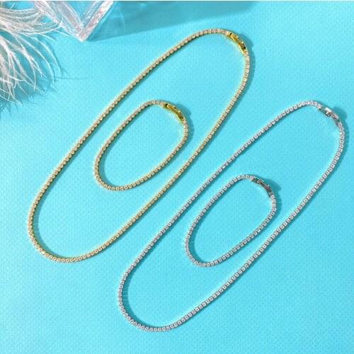 New Tennis Chain Luxury AAA Zircon 2mm/4mmRound Shape Choker Bracelet Set For Women Dubai Jewelry For Girl Wedding