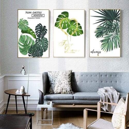 Wall Art Picture Nordic Tropical Fresh Green Plant Leaves Painting Print Posters Living Room Home Decor Chic Concise Backgrounds