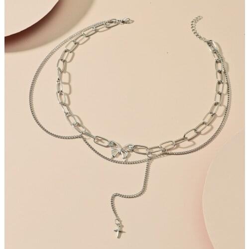 Origin Summer Minimalist Butterfly Chunky Chain Pendant Necklace for Women Hollow Silver Color Metal Asymmetric Necklace Jewelry