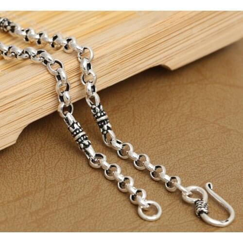 4MM 100% 925 Silver Tibetan Dorje Necklace Designer Vintage Sterling Buddhist Vajra Neckace for pendant Real silver necklace