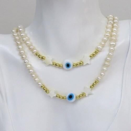 5 Pcs Eyes Star Bead Freshwater Pearls Strand Necklace Strand Necklace Eyes Charms Jewelry Necklace Gift 90018