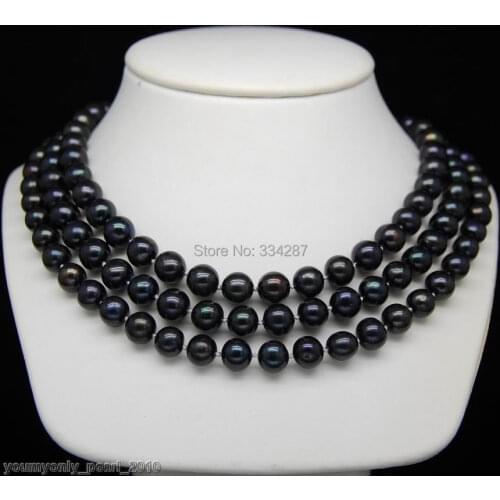 New natural Cultured 8-9mm AAA black pearl necklaces 48"Long