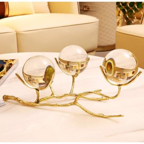Luxtry Living Room Table Brass Tree Branch Shape With Crystal Ball Christmas Decoration Hotel Office Home Soft Accessories