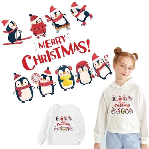 Santa Claus snowman penguin Christmas badge iron on transfers patches for clothes stickers cute deer patch heat thermo transfer