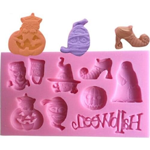Halloween Party Sugar Silicone Mold Cake Decorating Tools Hat Pumpkin Witch Pastry Baking Polymer Clay Kitchen Bakeware K071