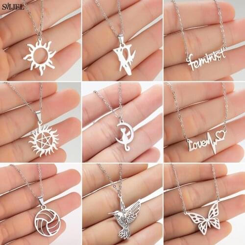 Vintage Necklace on Neck Stainless Steel Womens jewelry Accesories Aesthetic Gifts Fashion David Star Sun Word Pendant 2021