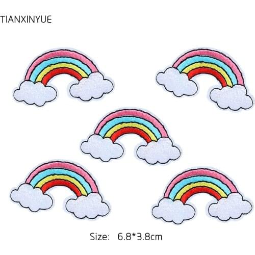 TIANXINYUE patch 20PCs Embroidered Iron On Patches For Clothes Sewing Rainbow DIY Motif Applique Sticker For Clothes Badge