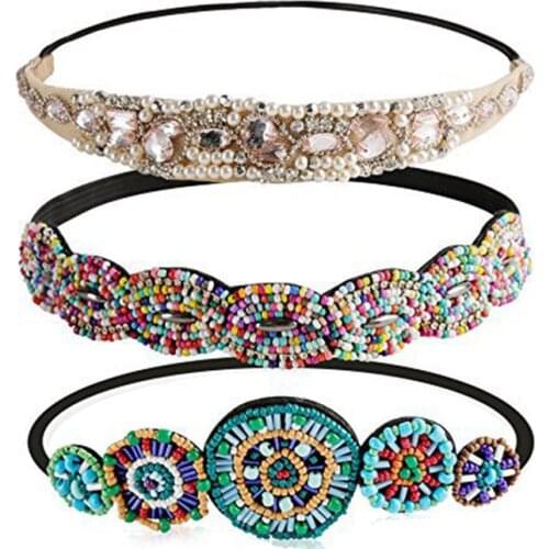 Ethnic Colored Seed Beads Handmade Headband Pearl Rhinestone Customized Beaded Hairband For Women & Girls Hair Accessories